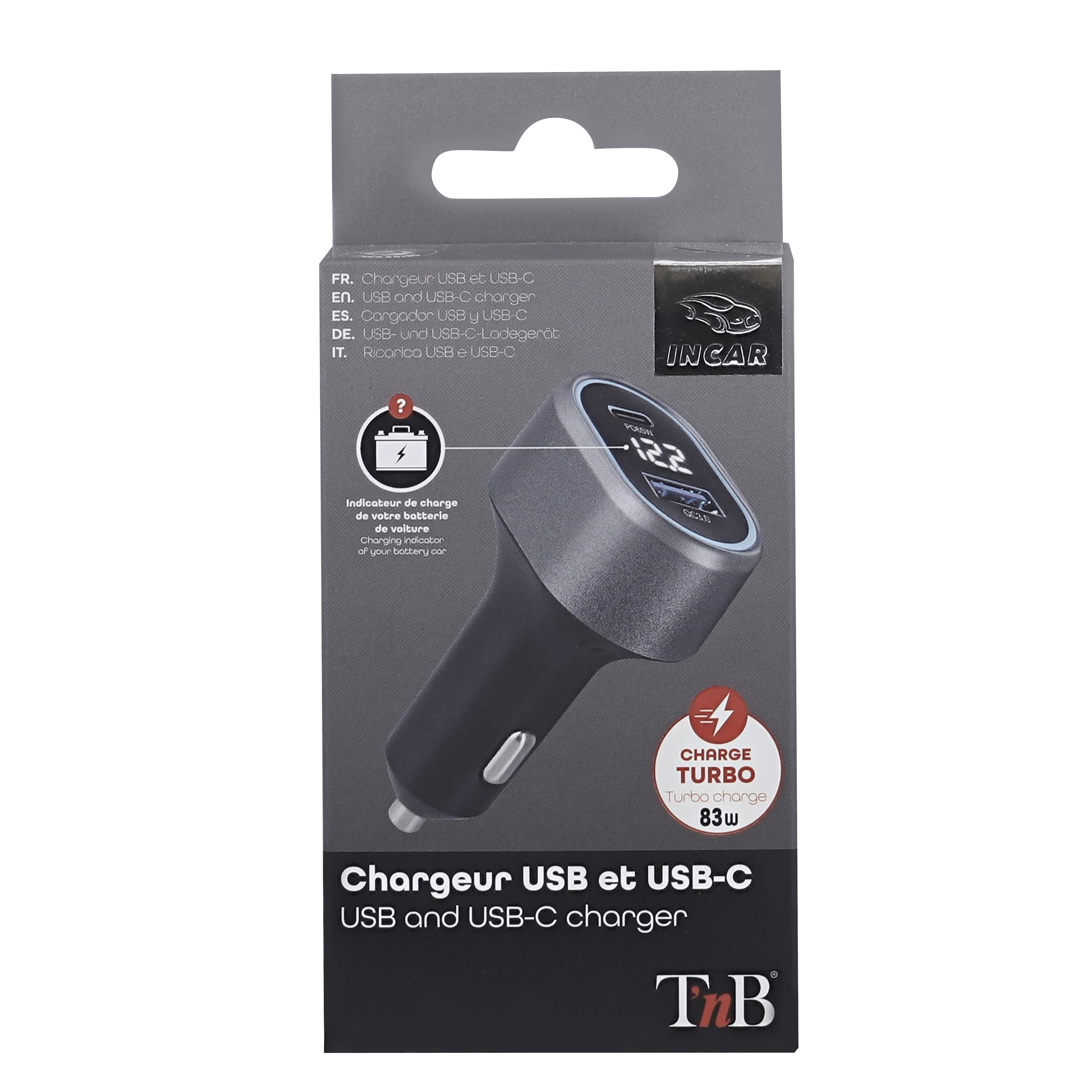 Chargeur allume-cigares 1XUSB et 1XUSB-C QC et PD 83W7