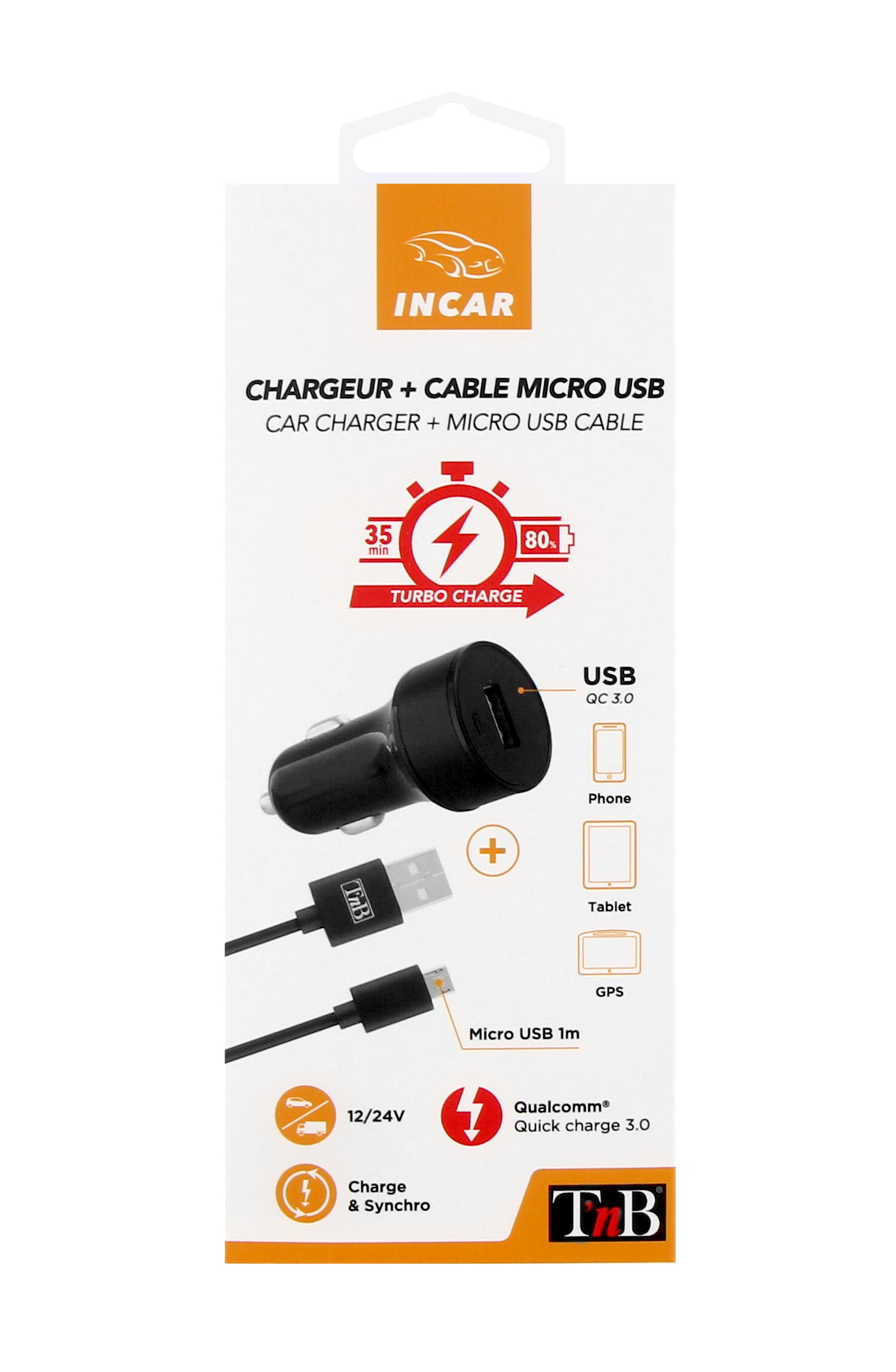 Chargeur allume-cigare quick charge 1XUSB-A 18W + câble micro USB5