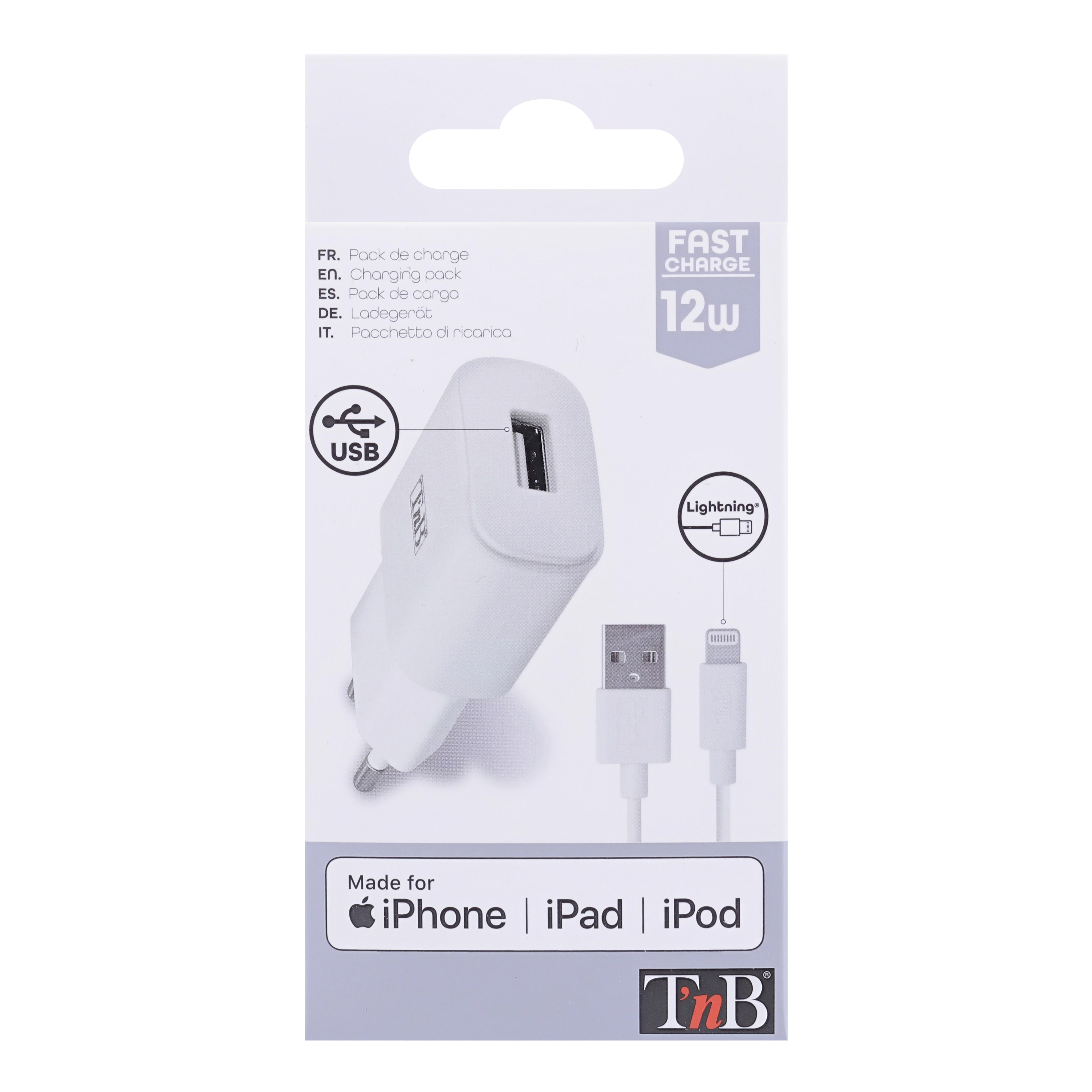 Mains charging pack 1 USB 12W + Lightning cable5