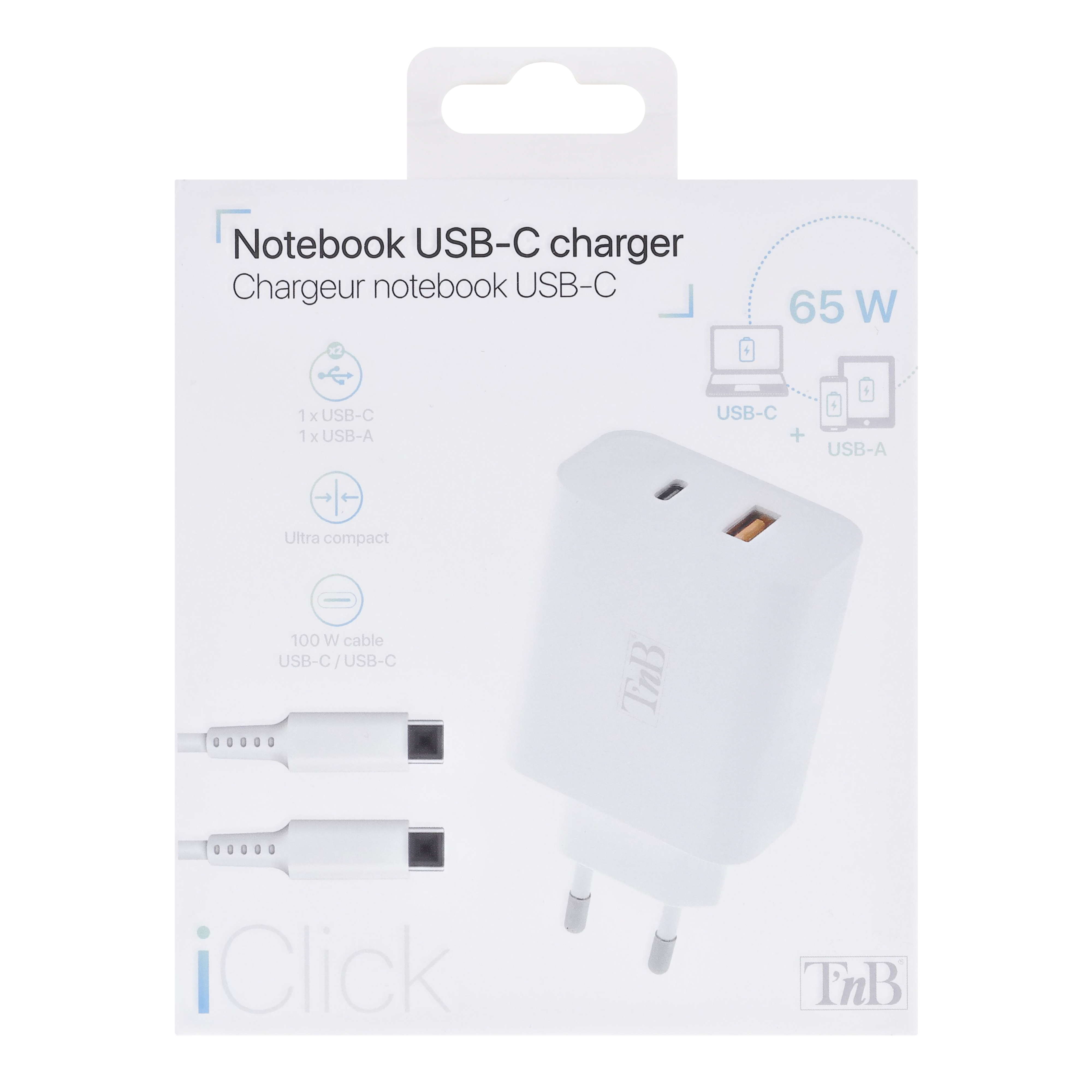 iClick 65W Compact Charger - 2 meter cable included6