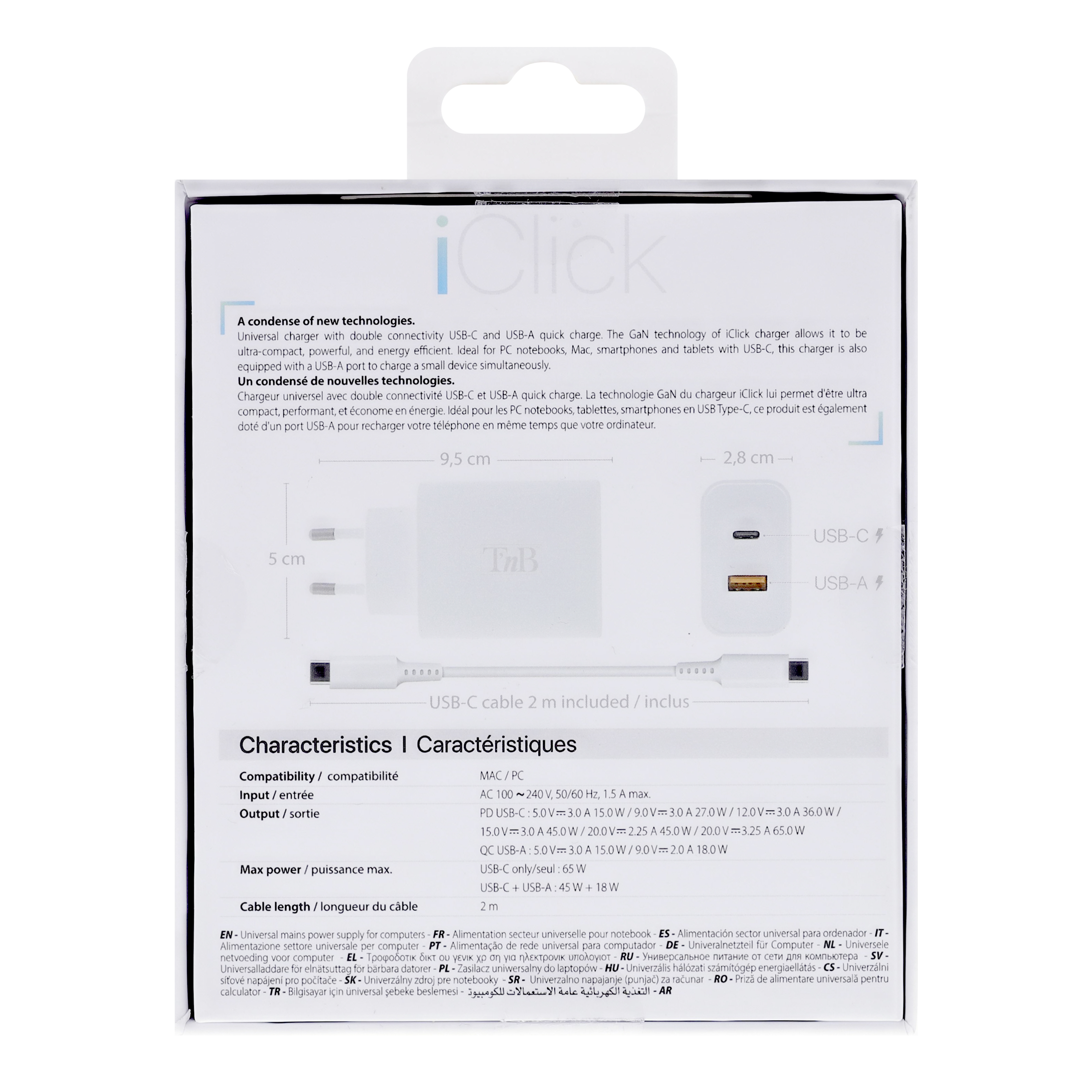 iClick 65W Compact Charger - 2 meter cable included7