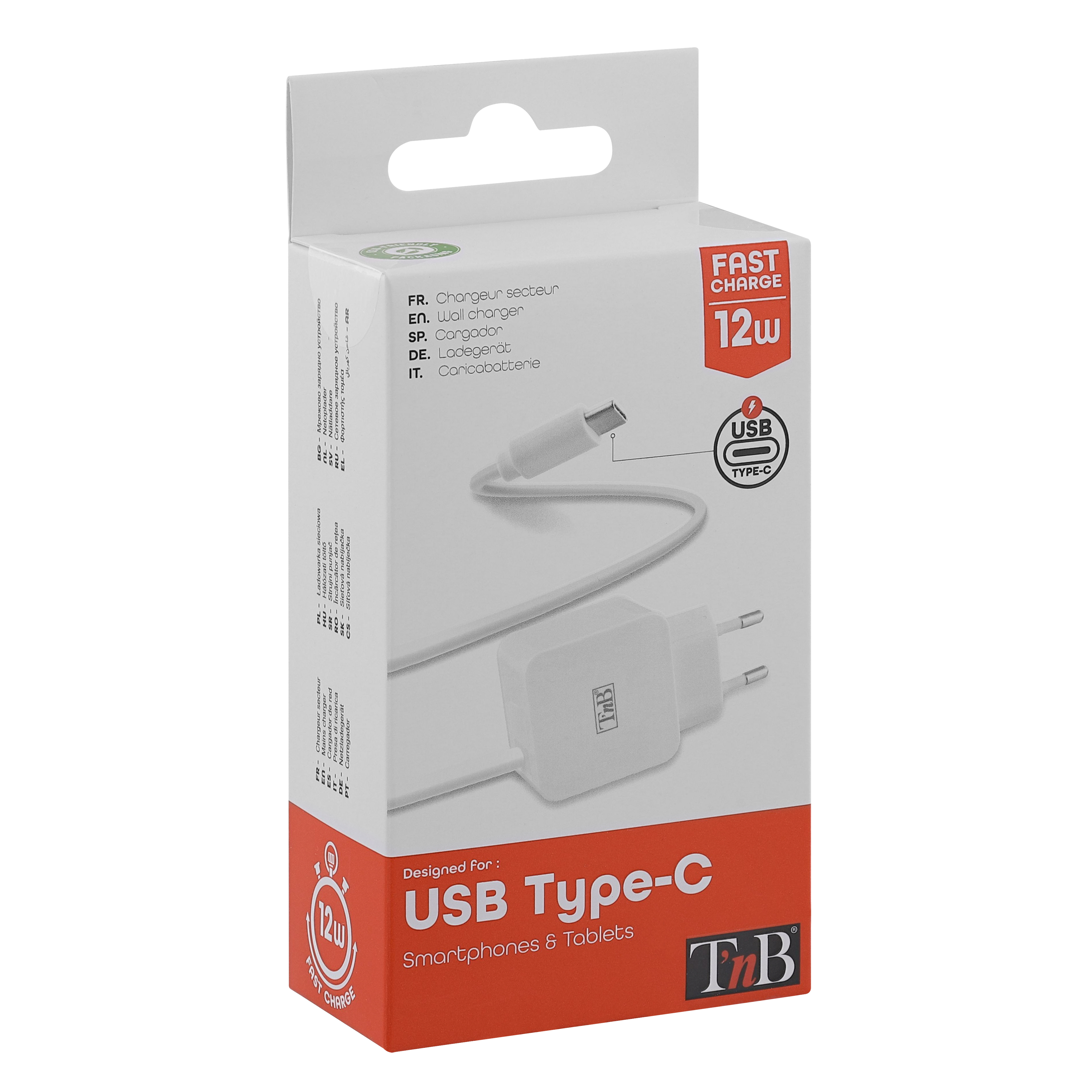 Chargeur secteur avec câble intégré USB-C 12W3