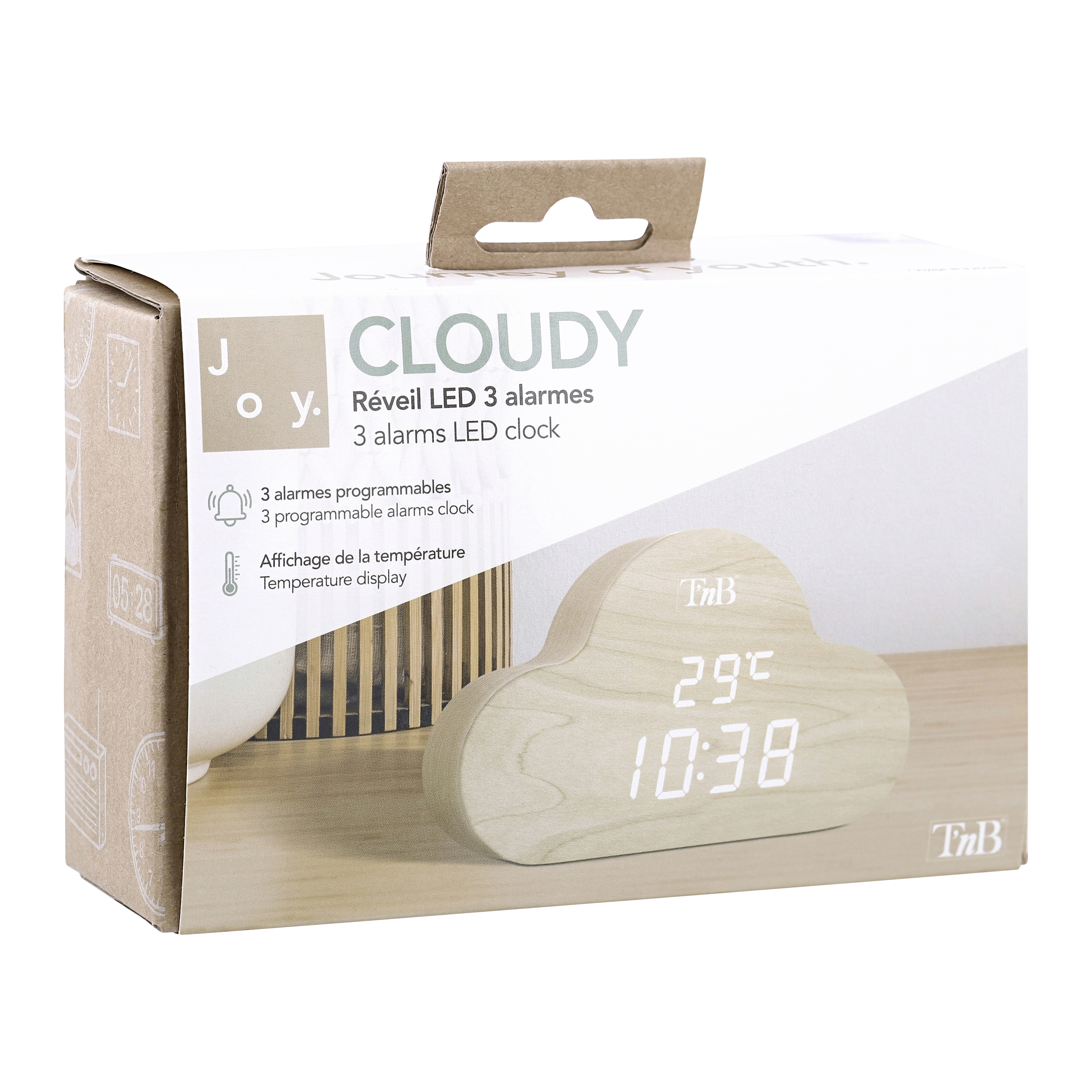 LED cloud alarm clock wood finish3