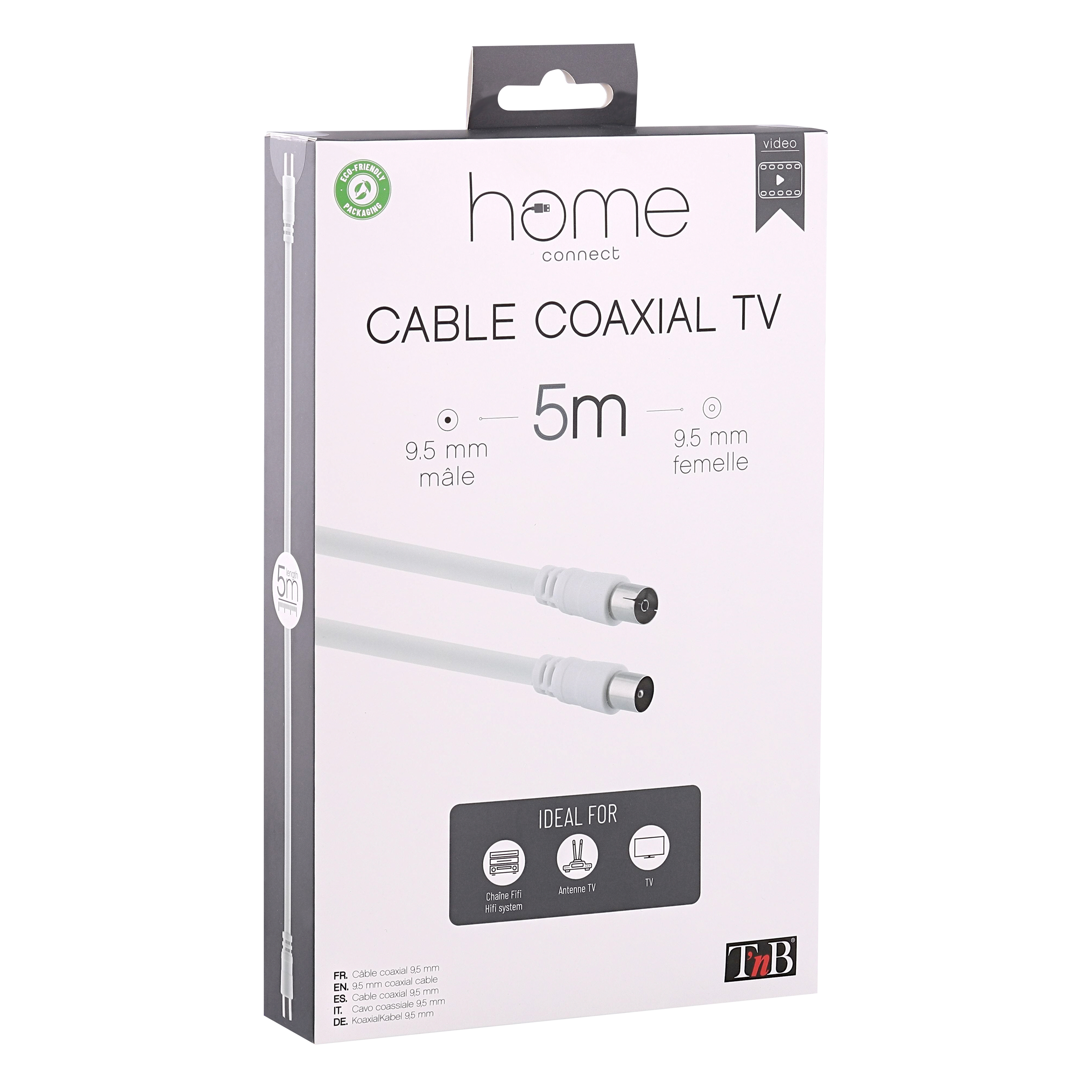 Câble antenne TV 9,5 mm mâle / femelle 5m4