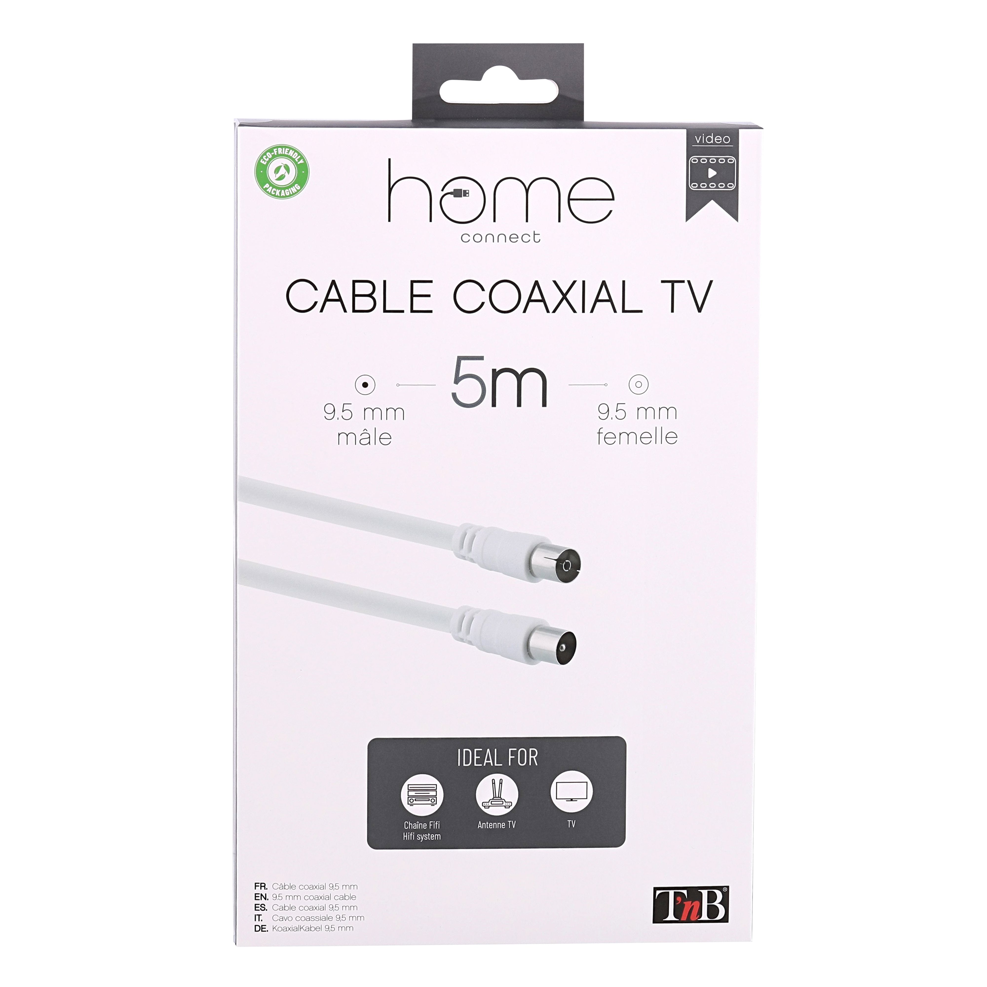 Câble antenne TV 9,5 mm mâle / femelle 5m5