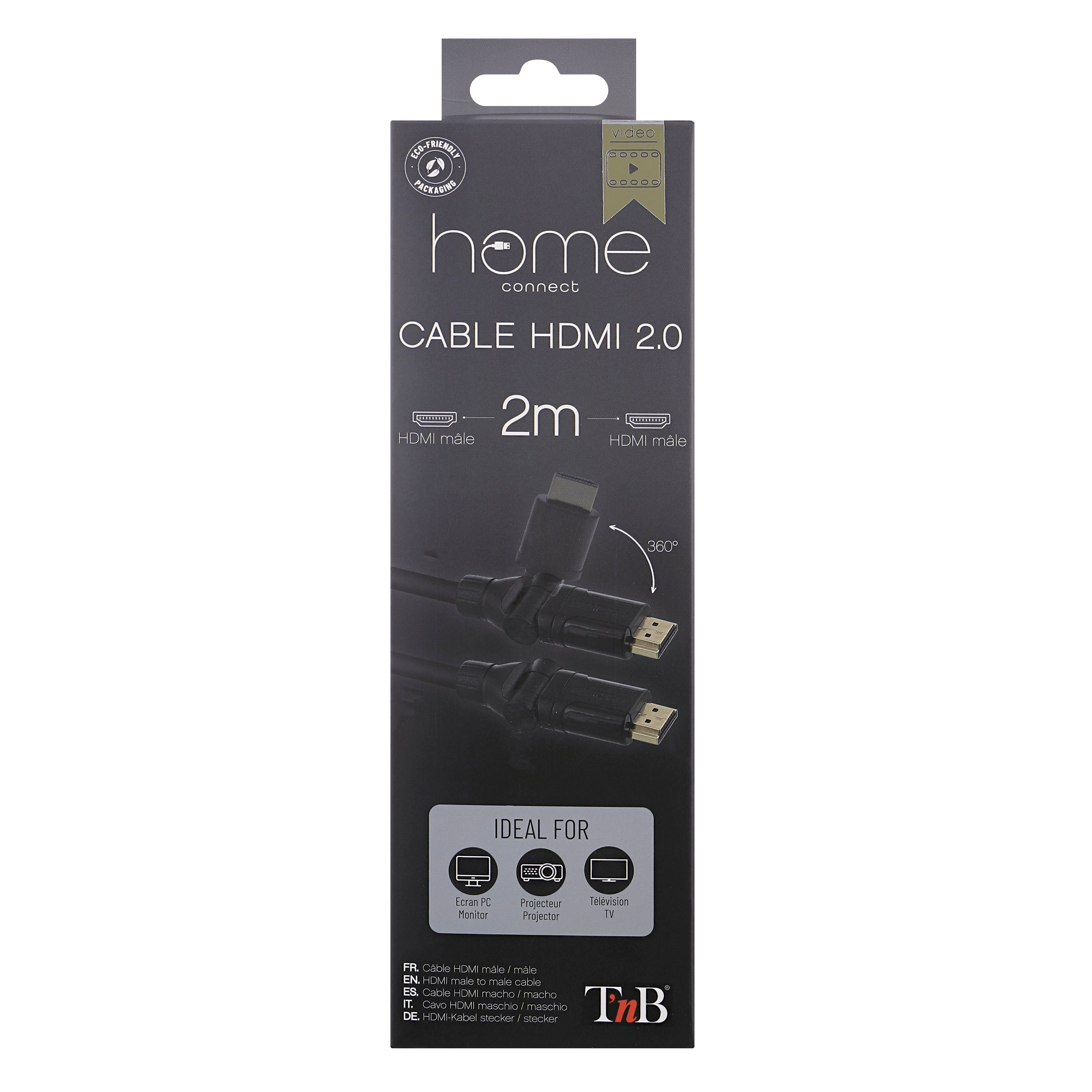 Câble HDMI mâle / HDMI mâle 360° 2m4