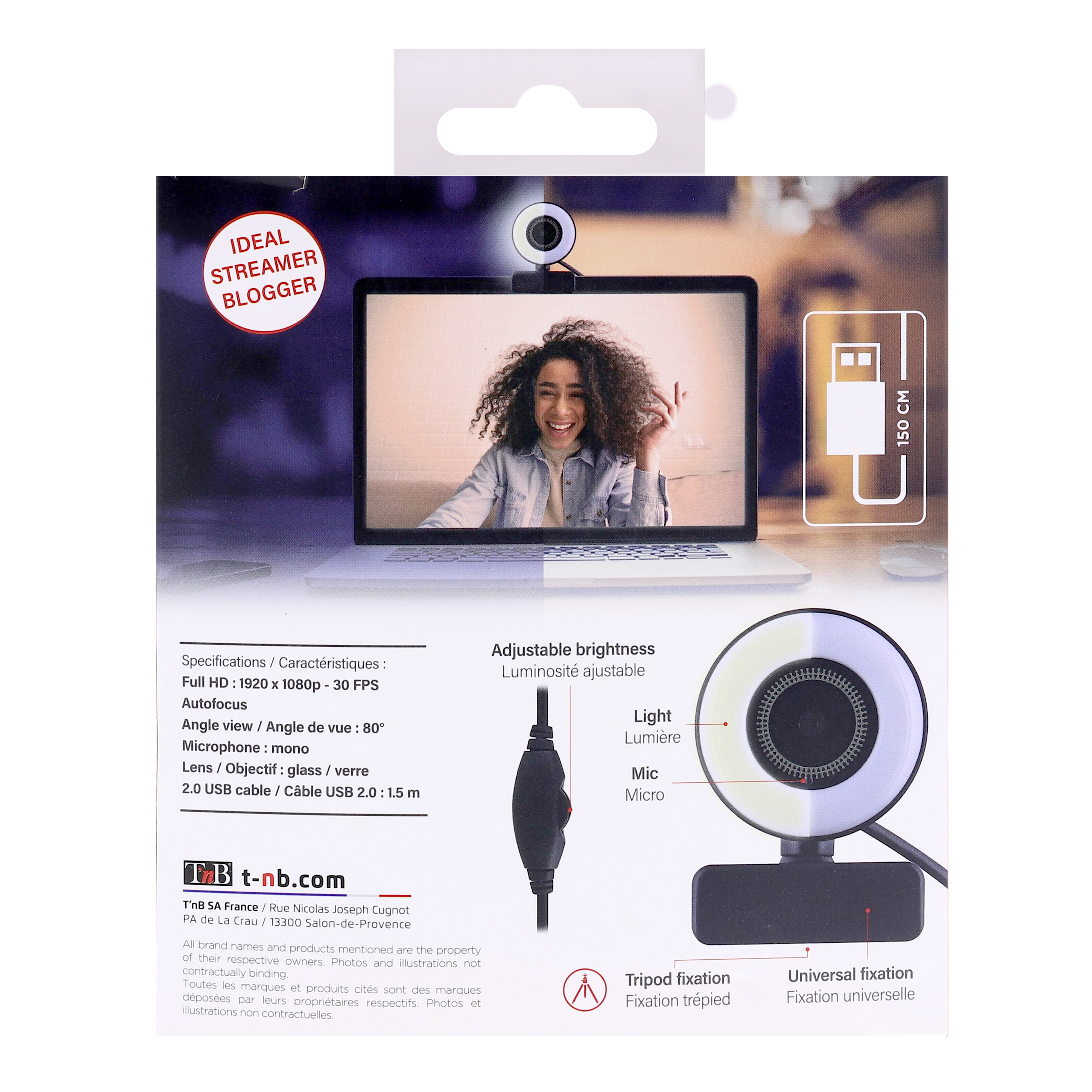 Webcam streamer 1080 P avec anneau LED intégré - INFLUENCE6