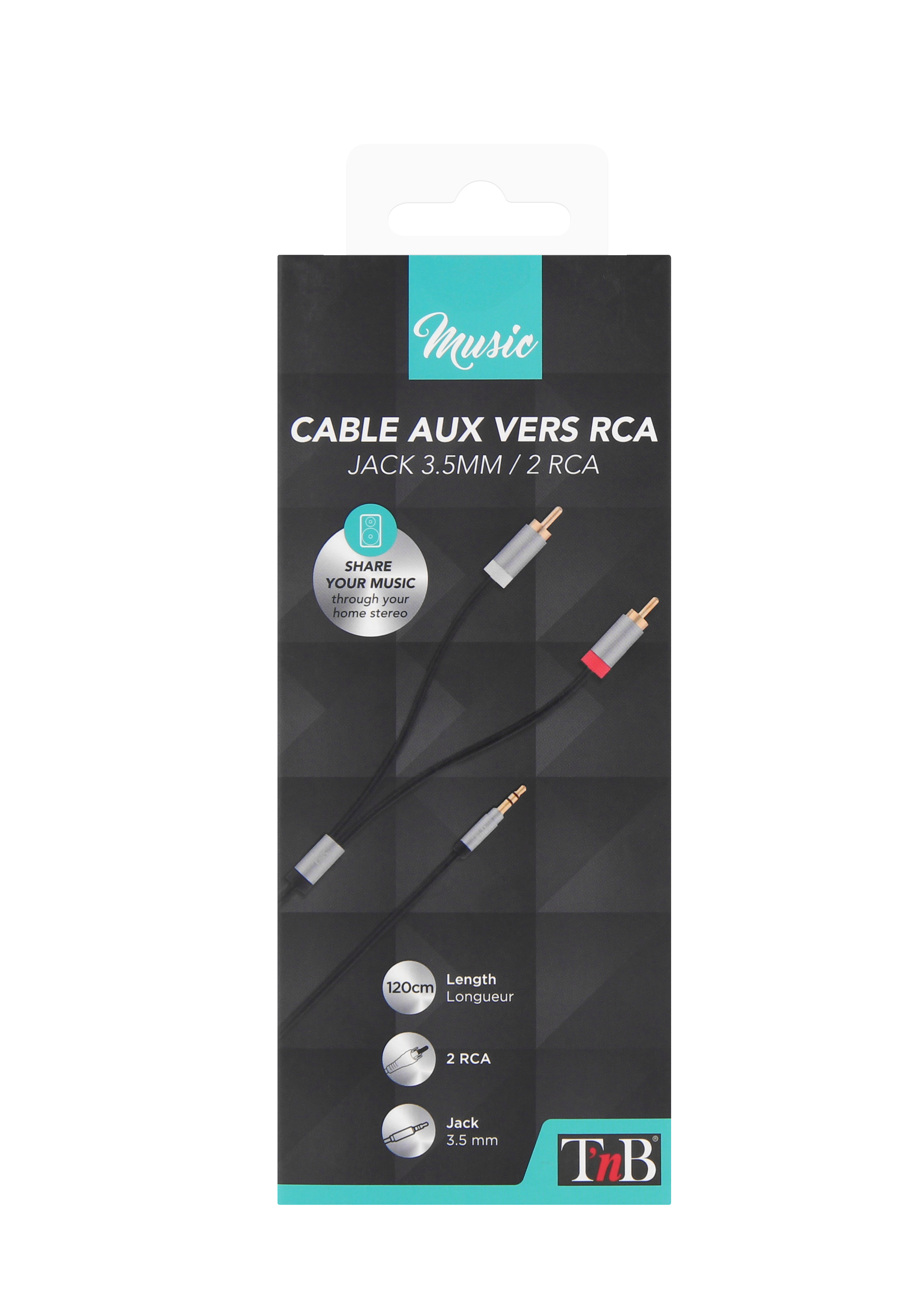 3.5mm male jack / 2 RCA male cable 1.2m3