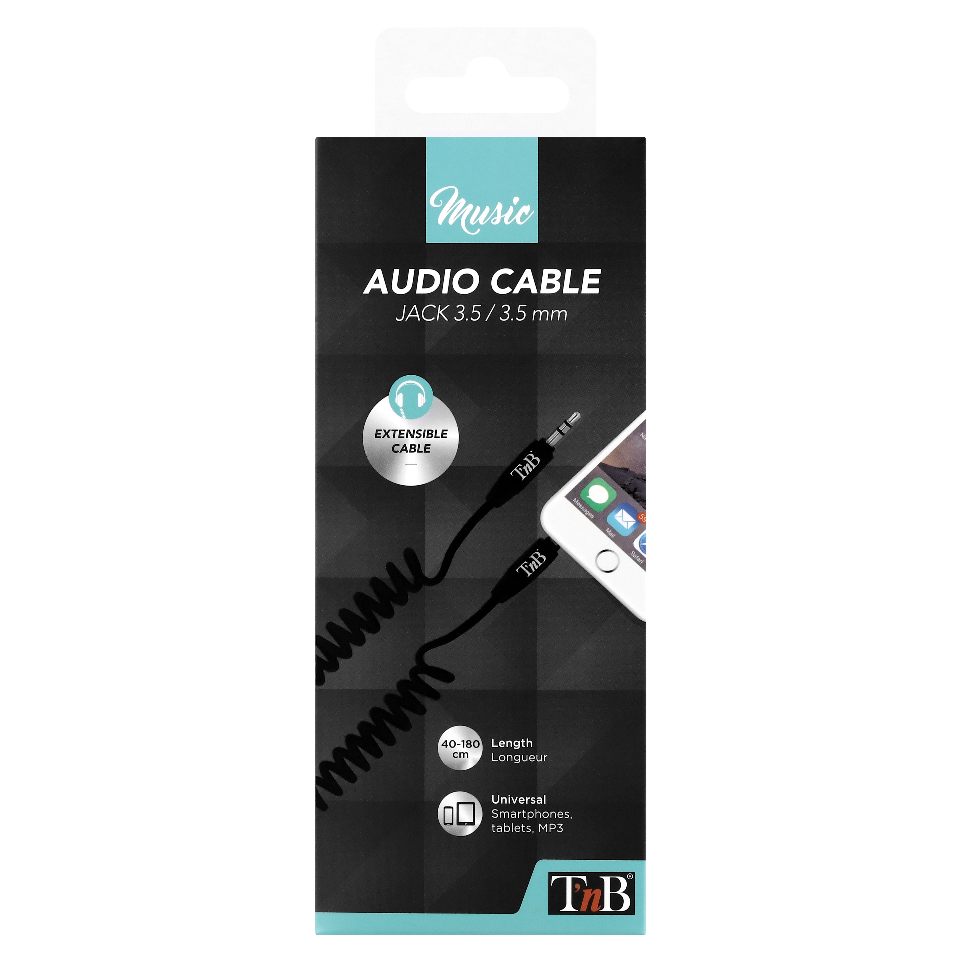 Câble twist jack 3,5mm mâle / jack 3,5mm mâle 1,8m noir6