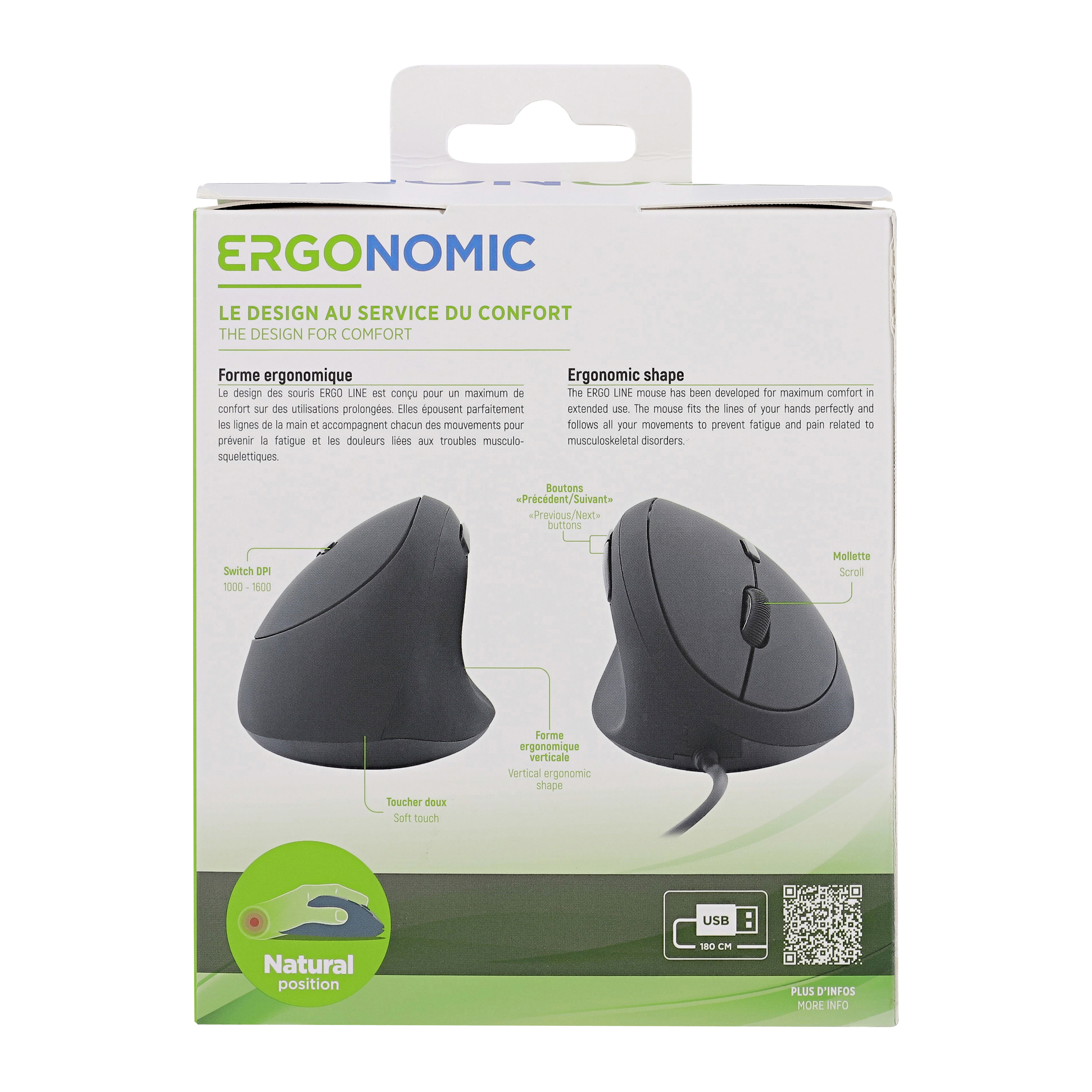 Souris filaire verticale pour gaucher - ERGONOMIC8