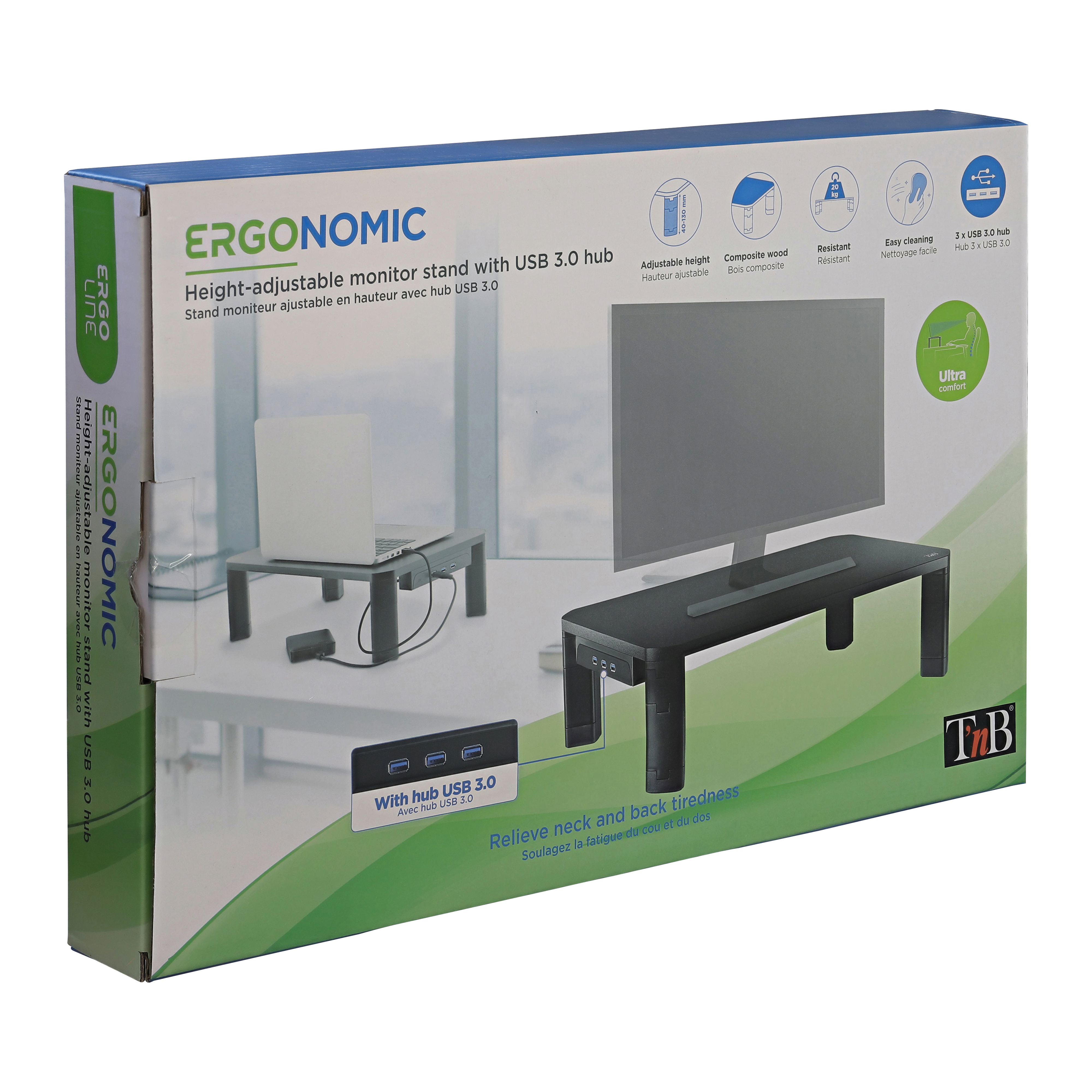 Height-adjustable monitor stand with USB 3.0 hub7