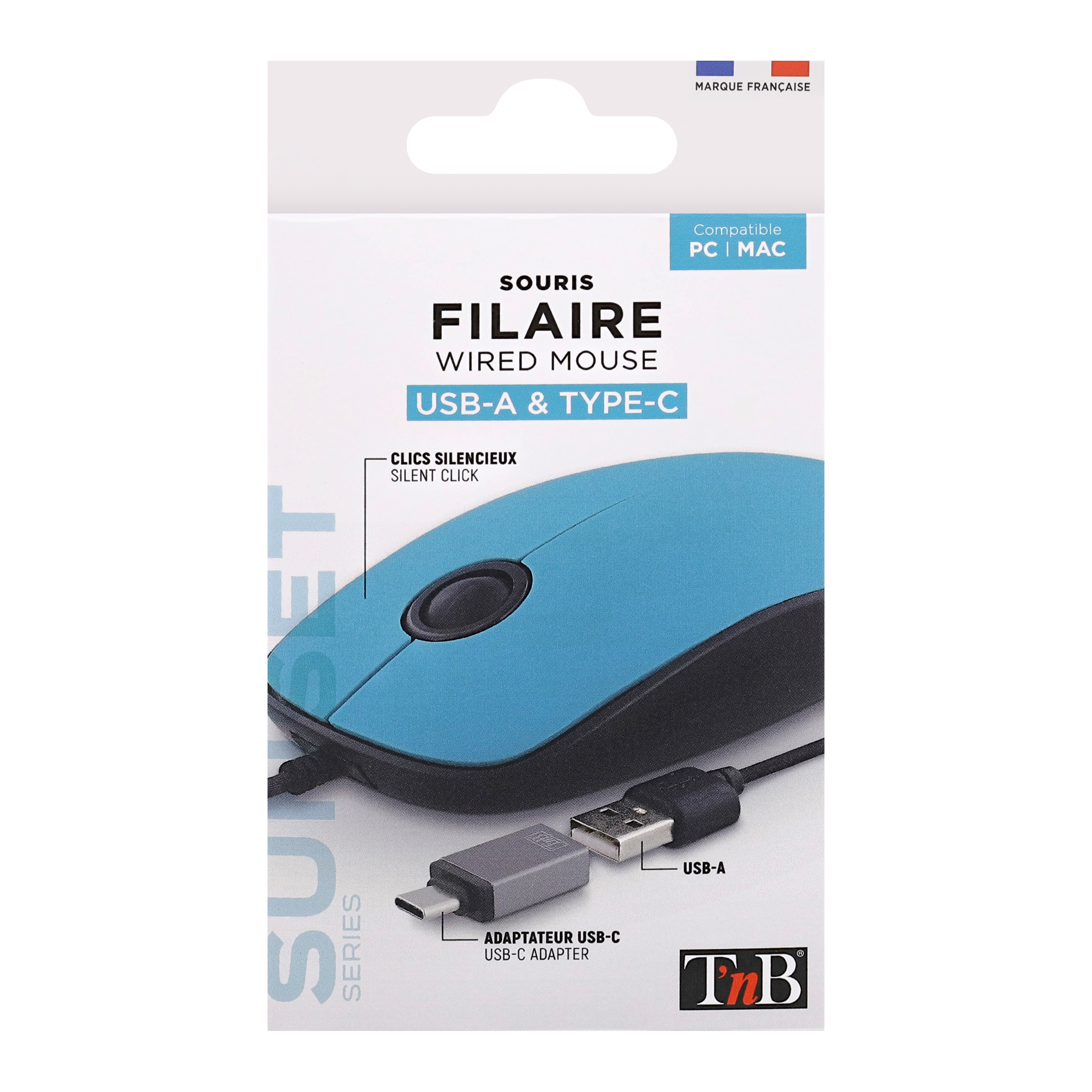 Ratón con cable USB-A y USB-C SUNSET azul4