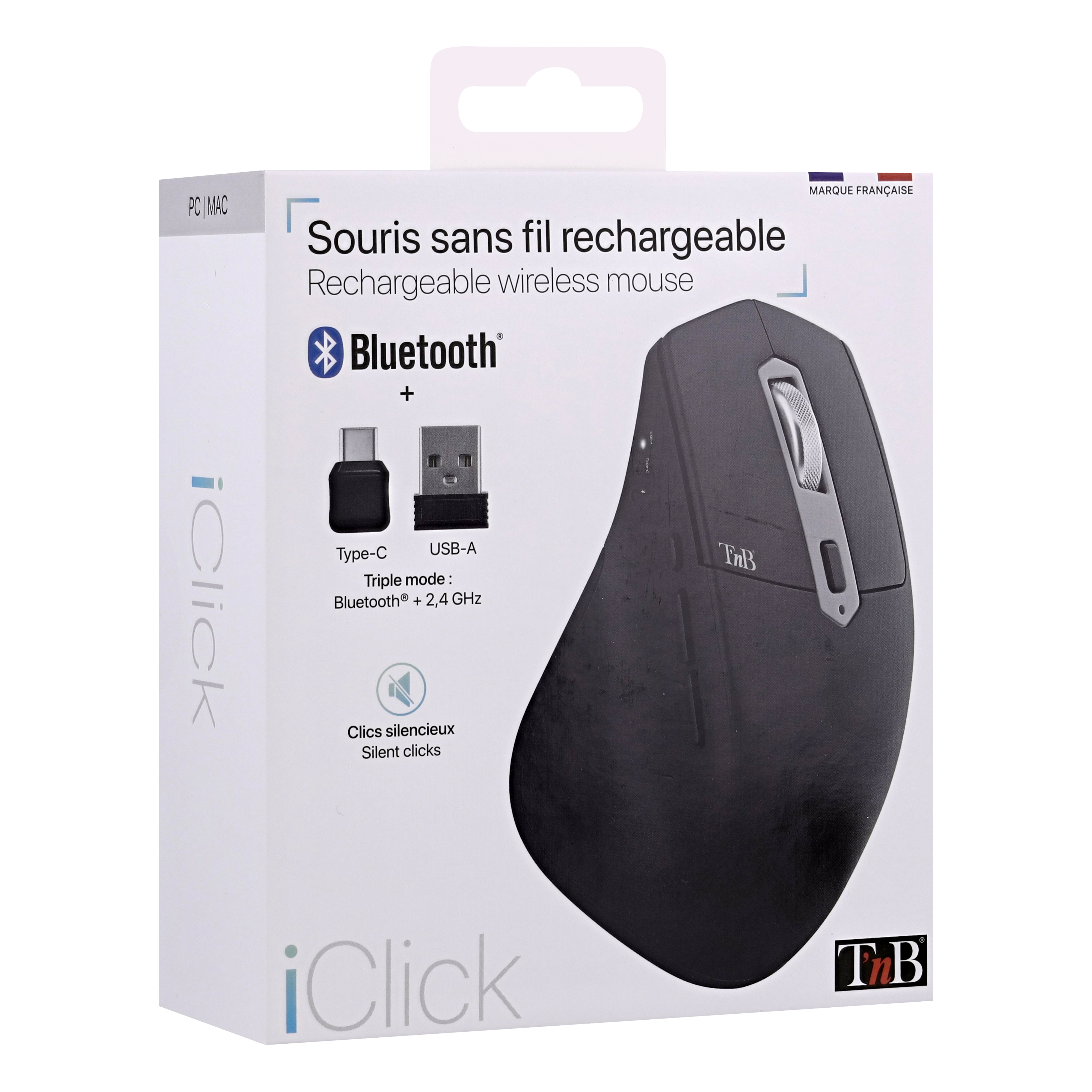 Souris sans fil semi-ergonomique TRIPLE CONNECT iClick7