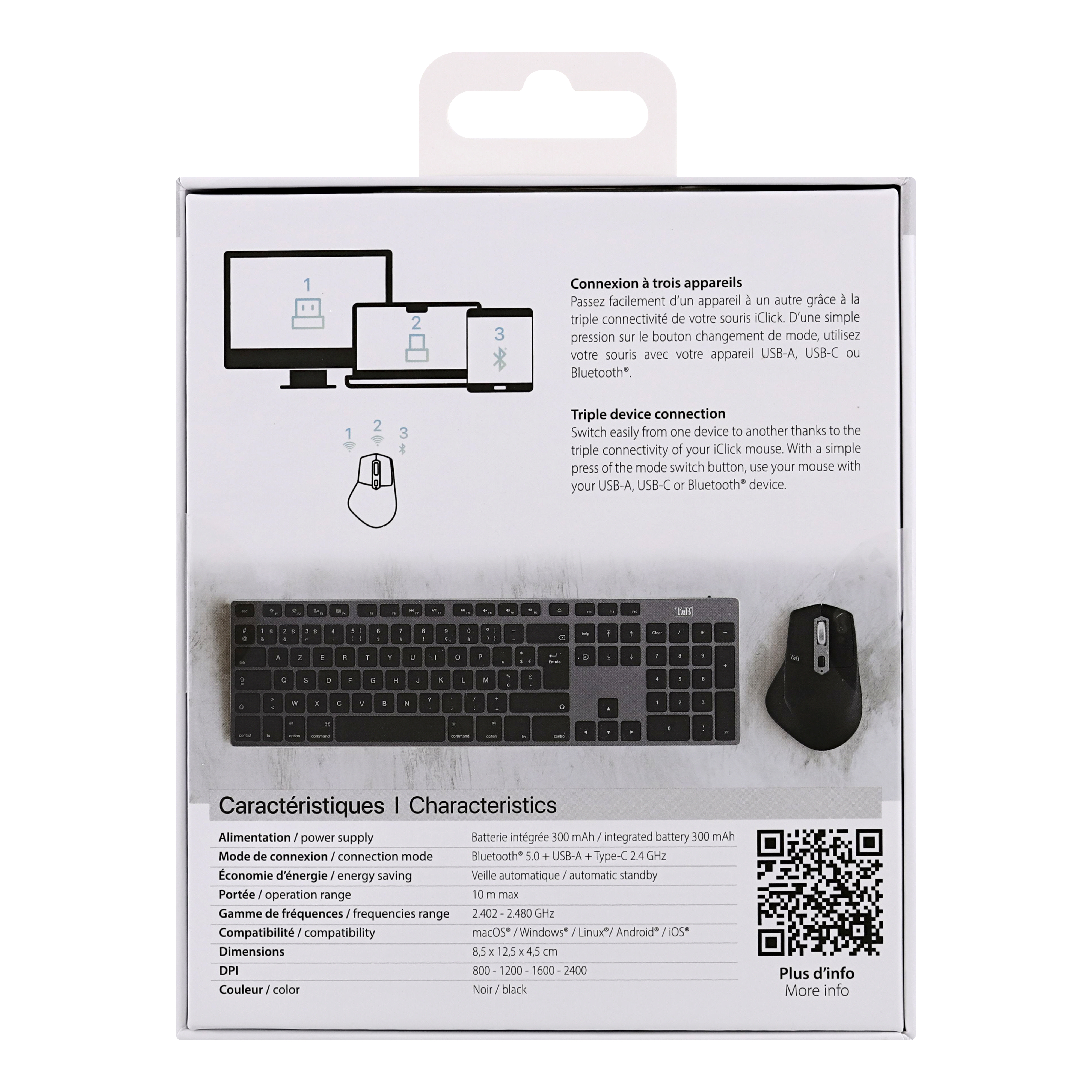 Souris sans fil semi-ergonomique TRIPLE CONNECT iClick9