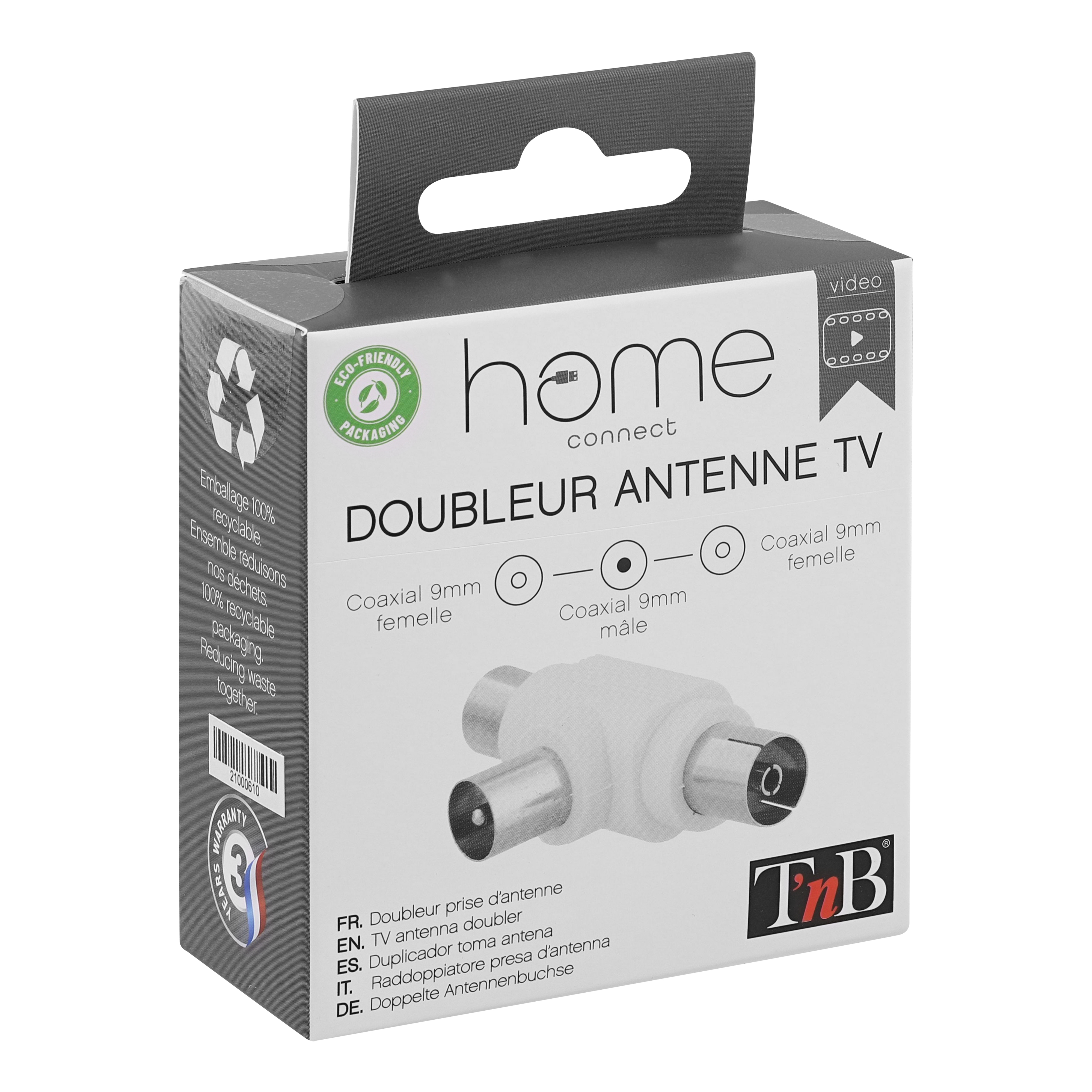 Adaptateur antenne TV 9mm mâle / 2 x 9mm femelle3