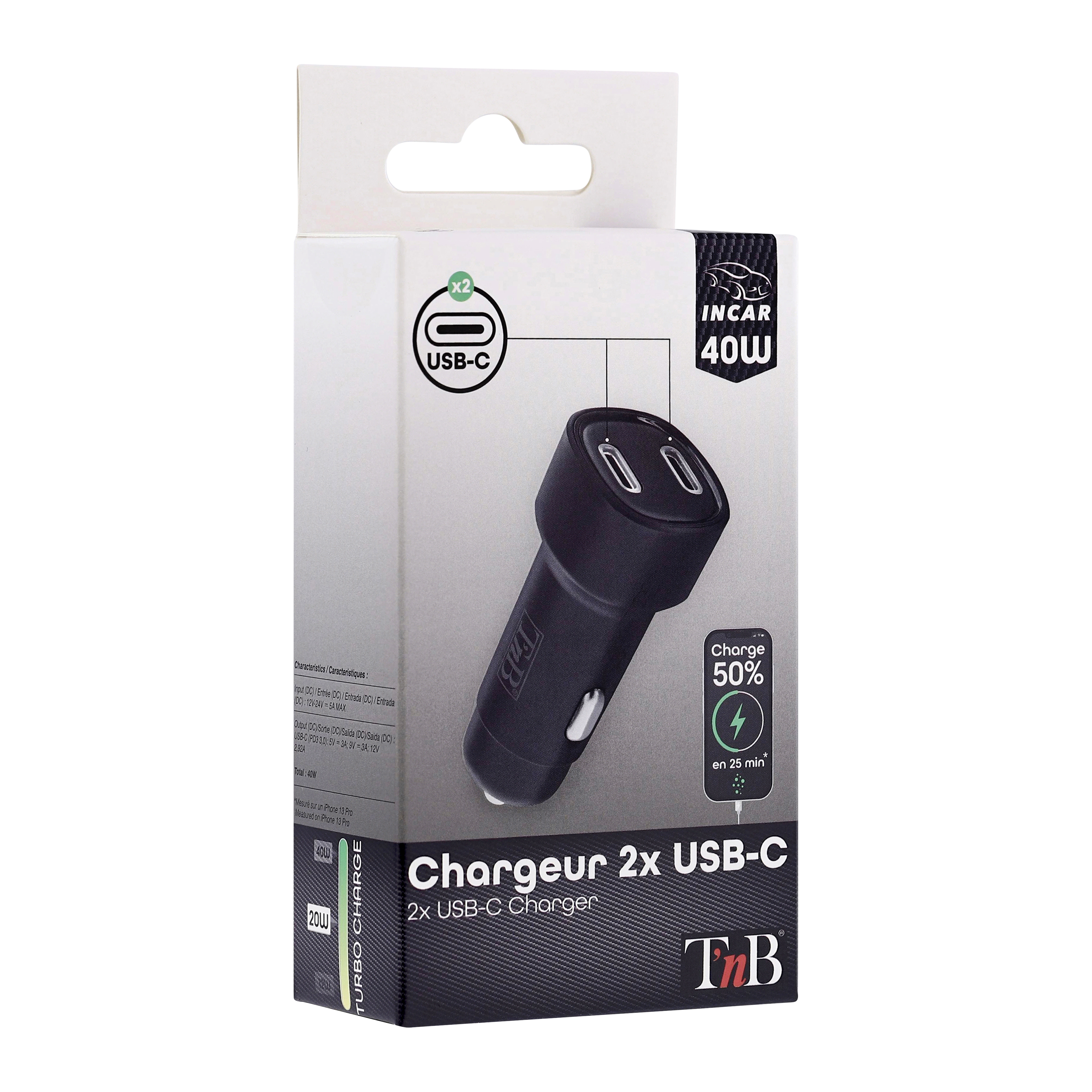 Chargeur allume-cigares 2XType-C 40W premium4