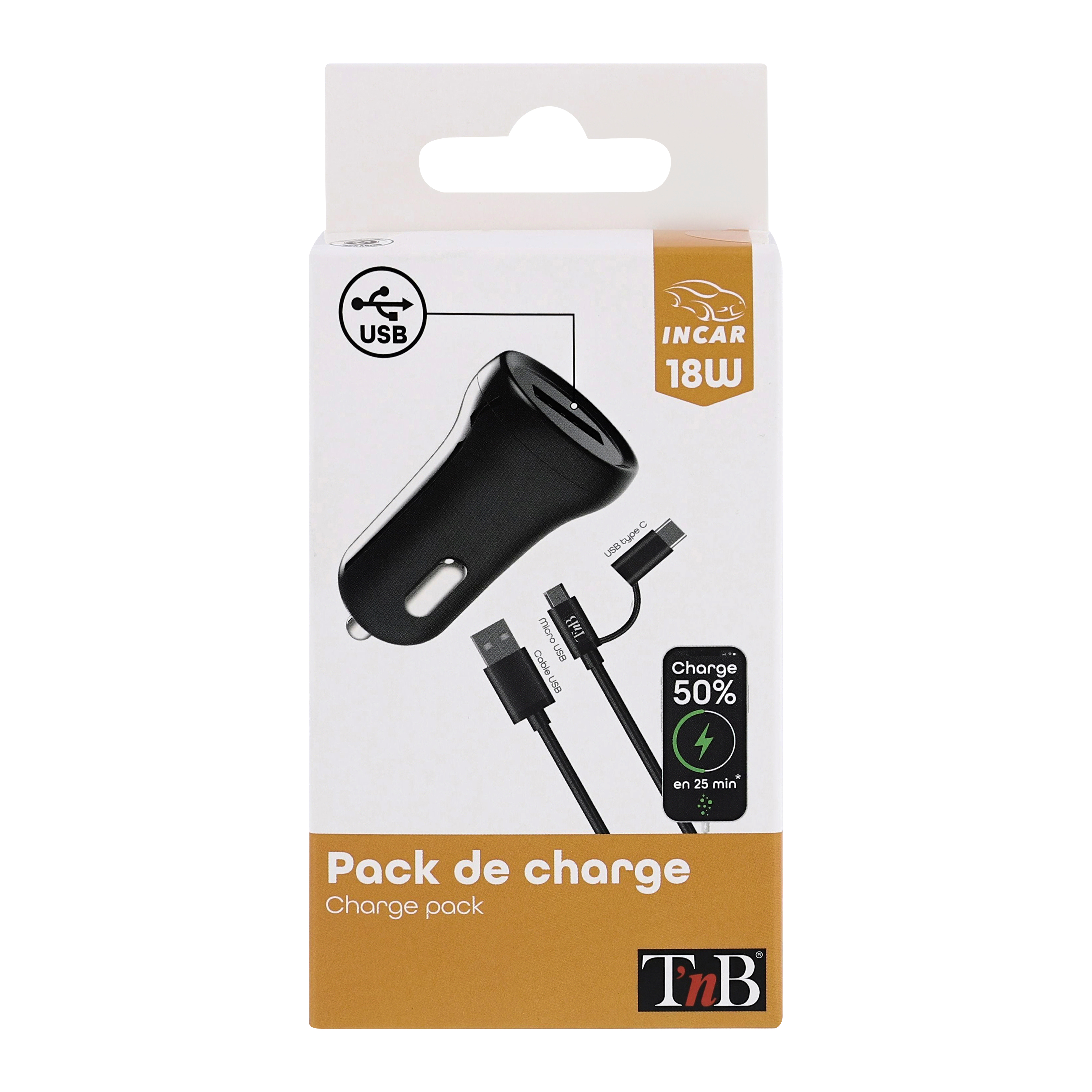 Quick charge 1XUSB-A 18W car charger + USB Type-C / Micro USB cable5