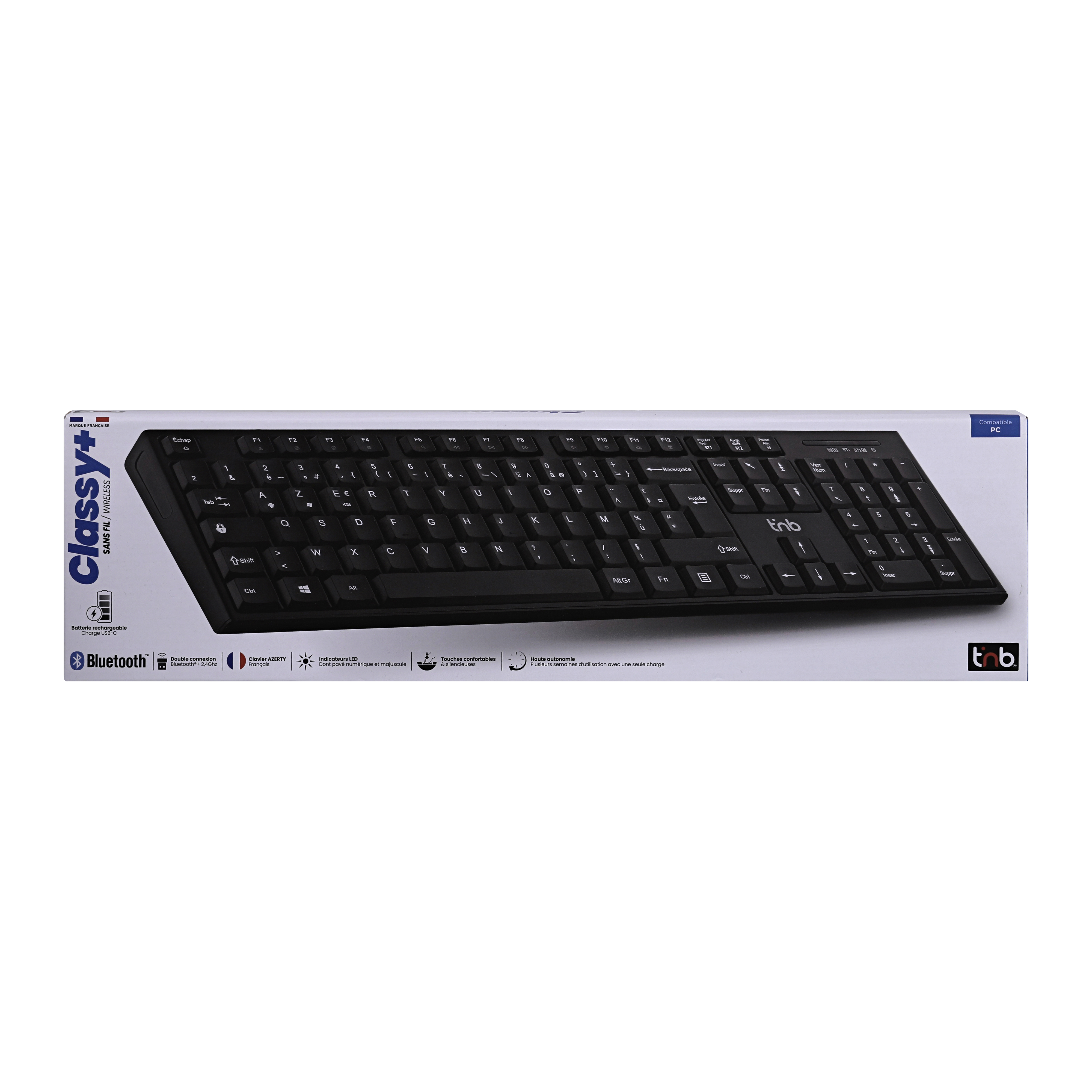 Clavier sans fil rechargeable Bluetooth + USB-A 2,4 Ghz - AZERTY (FR)10