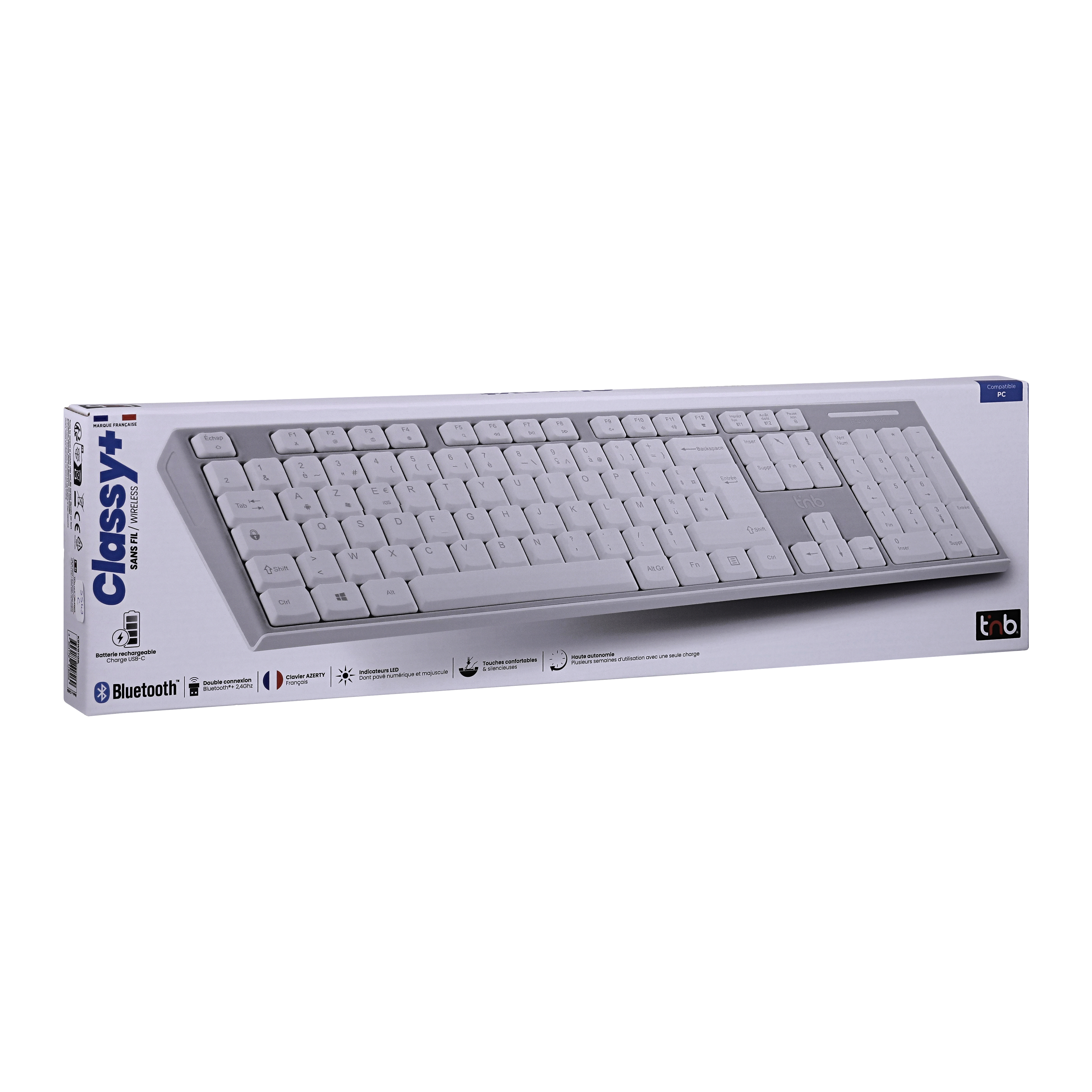 Clavier sans fil rechargeable Bluetooth + USB-A 2,4 Ghz - AZERTY (FR)8