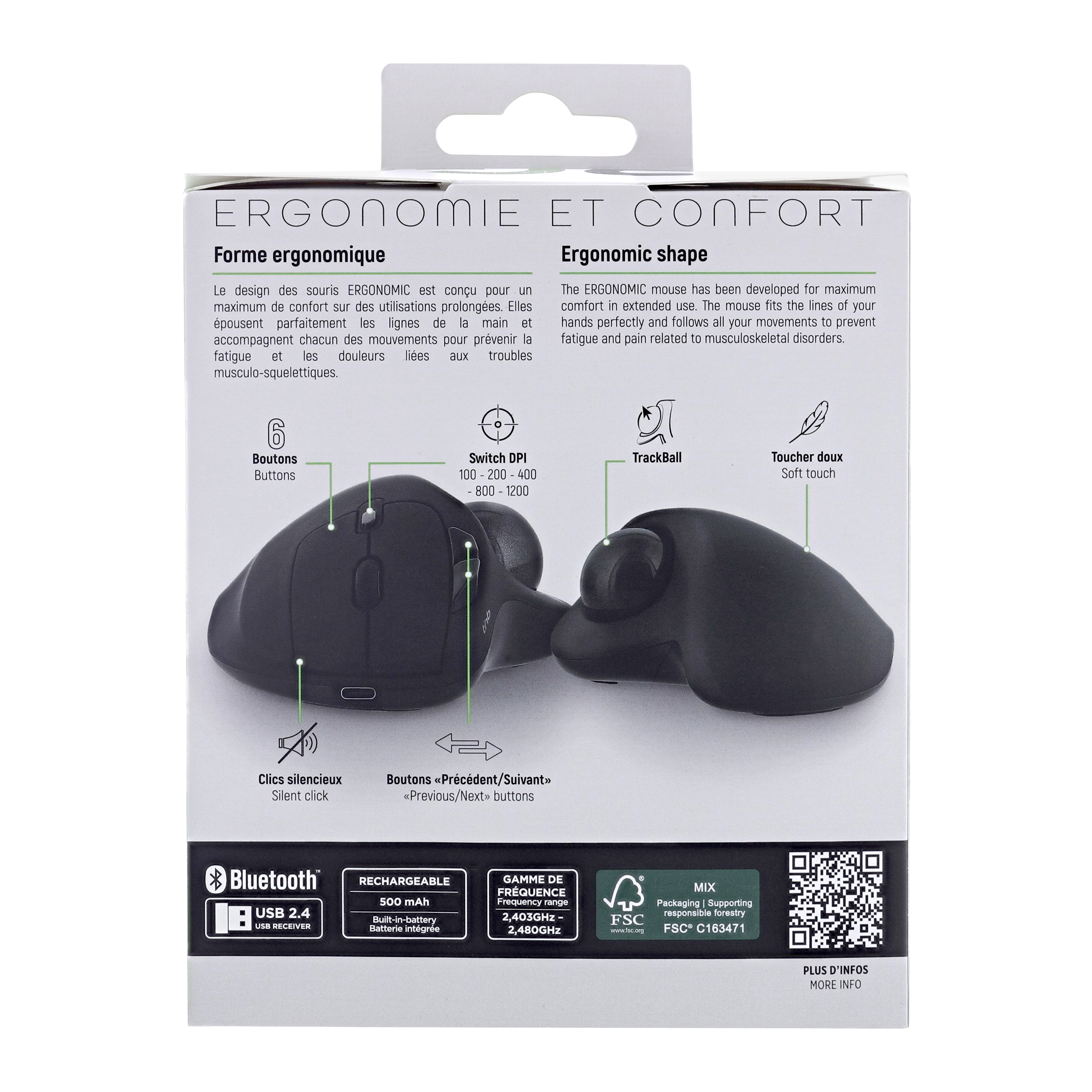 Souris ergonomique trackball rechargeable sans fil10